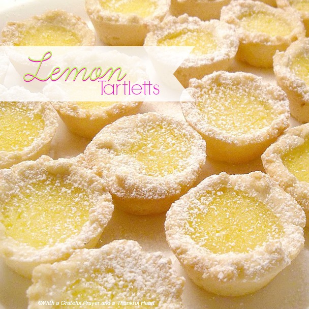 Easy recipe for Lemon Tartlets. Delicious little cookies filled with a sweet lemony center are perfect for Christmas or with tea as a dessert.