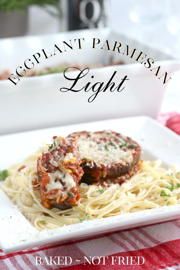 In this lighter version of the classic, instead of being fried in oil, eggplant slices are dipped in egg whites and coated with a breadcrumb and cheese mixture, then baked until they are golden and tender. Eggplant Parmesan Light does away with some of the calories but this version is still rich and full of flavor.