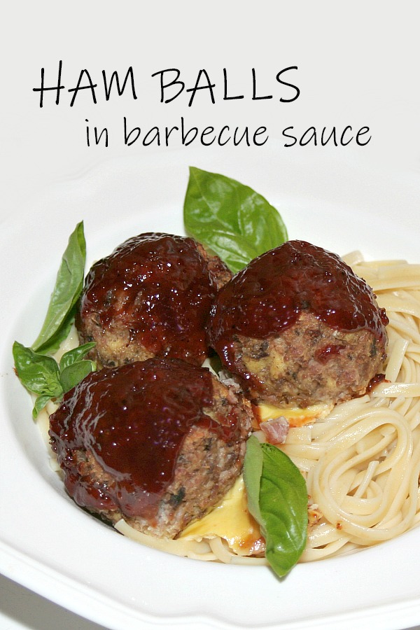 Ham balls in barbecue sauce is a great way to use leftover ham. Delicious combination of ham and BBQ sauce served over linguini or buttered noodles.