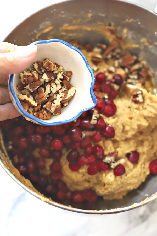 Adding nuts and cranberries to all the flavors of Thanksgiving Bundt cake batter