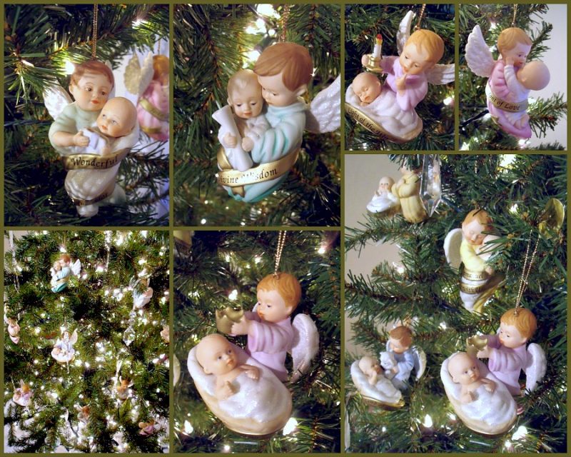 Sweet collection of And He Shall Be Called, Ashton Drake angel and Baby Jesus porcelain ornaments each with a name of Jesus.