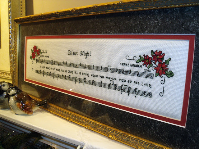 Counted Cross stitch from a vintage pattern book titled, Christmas in Miniature by Gloria Steele and Pat Carson.