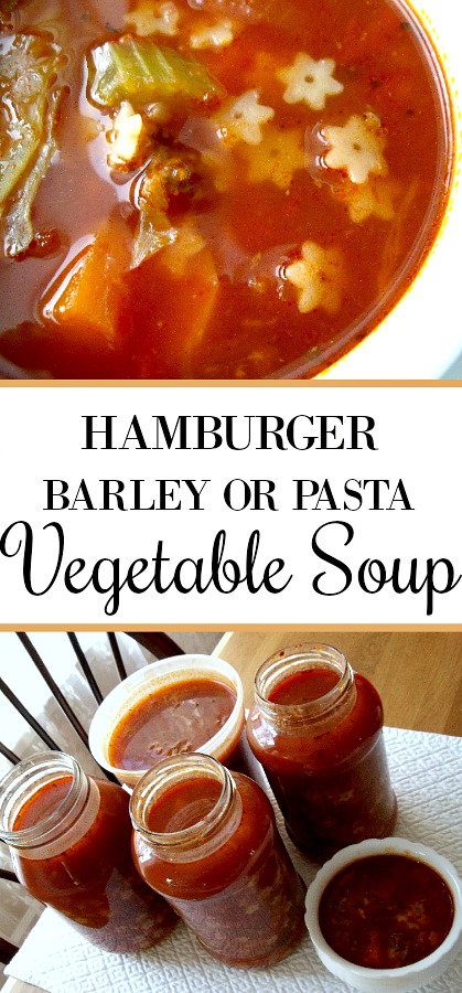 An easy recipe, Hamburger Barley Vegetable Soup is made with ground beef, carrots, onion, celery and peppers. Make with barley or substitute with small pasta. It makes lots so share with a friend or freeze for another meal.