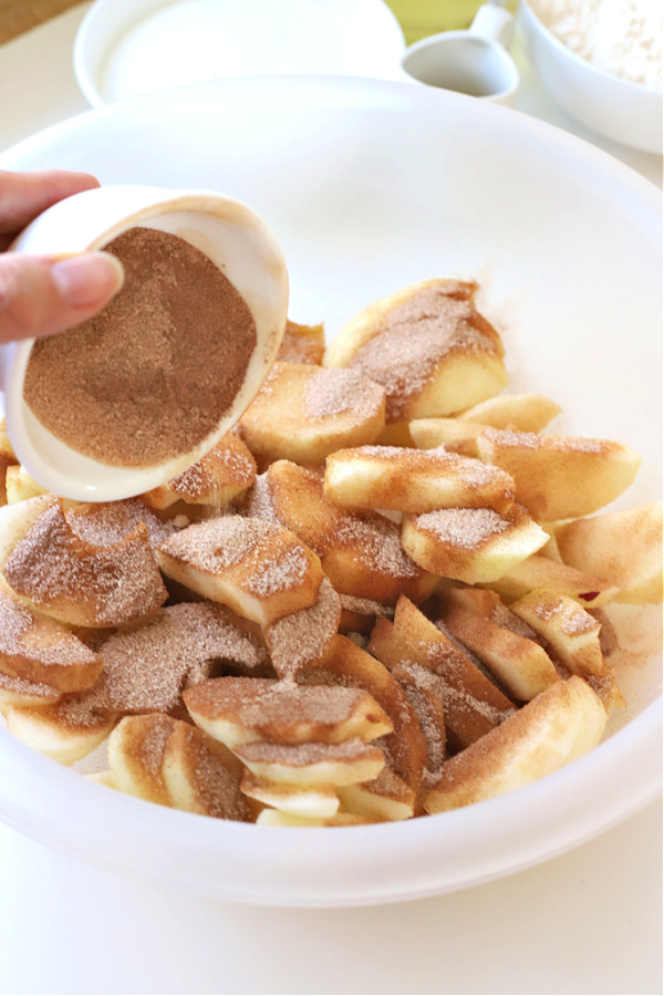 Cinnamon and sugar ready to sprinkle over sliced apples