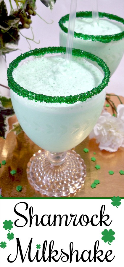 Frosty and minty, Shamrock Milkshake is similar to its fast-food version available each March for St Patrick's Day. Easy recipe to make you own using ice cream, milk, cream and mint for a delightful beverage treat. 