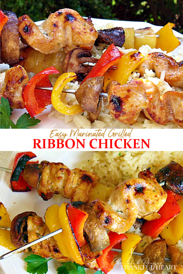 Just a few ingredients to make the tastiness, juicy chicken kabobs. Recipe for an easy marinade. Grill or cook using the broiler. A great summertime/anytime dinner entree!