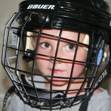 Sweet Boy in Over-sized Hockey Helmet