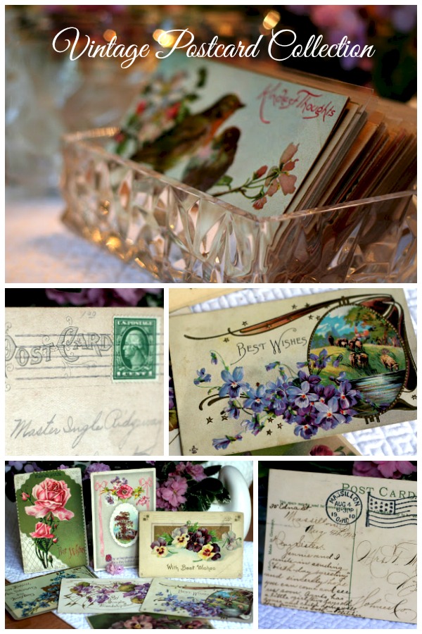a collection of vintage postcards from the early 1900's with lovely flower, bird and holiday designs and sweet messages in a beautiful script.