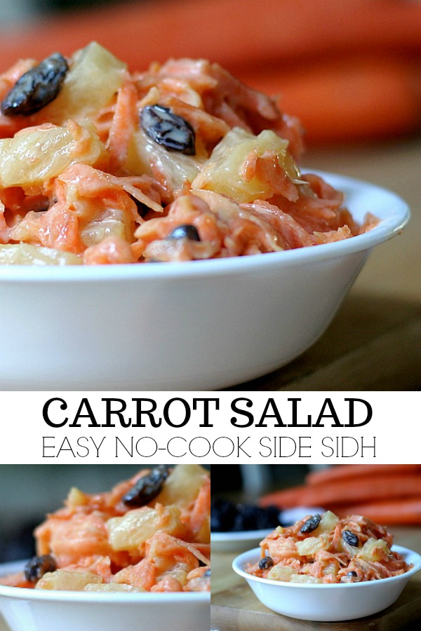 A lovely, no-cook side dish perfect anytime. Carrot salad with sweet pineapple and raisins is a healthy addition to your Easter dinner. Such an easy recipe.