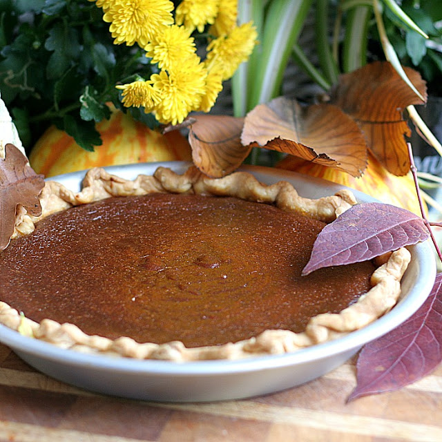Delicious caramel pumpkin pie for your Thanksgiving dessert table. Caramelized sugar laces this classic pie that is rich, light and delicately spiced.