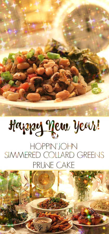 This New Year's eve, we tried a new-to-us dinner menu of traditional southern foods including Hoppin' John, simmered collard greens and prune cake from a segment of Kathie Lee's Early Show program.