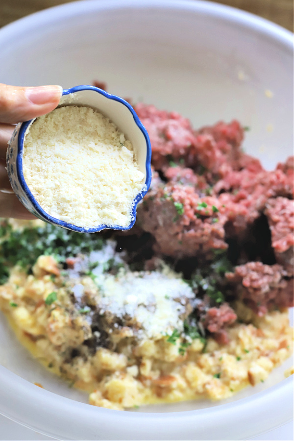 Adding Parmesan Cheese to ground beef mixture for favorite meatballs