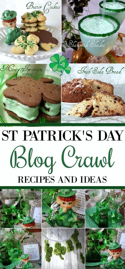 St. Patrick's Day Blog Crawl with recipes for Buttery Shamrock cookies, milk shake, minty ice cream sandwiches, and Irish soda bread.