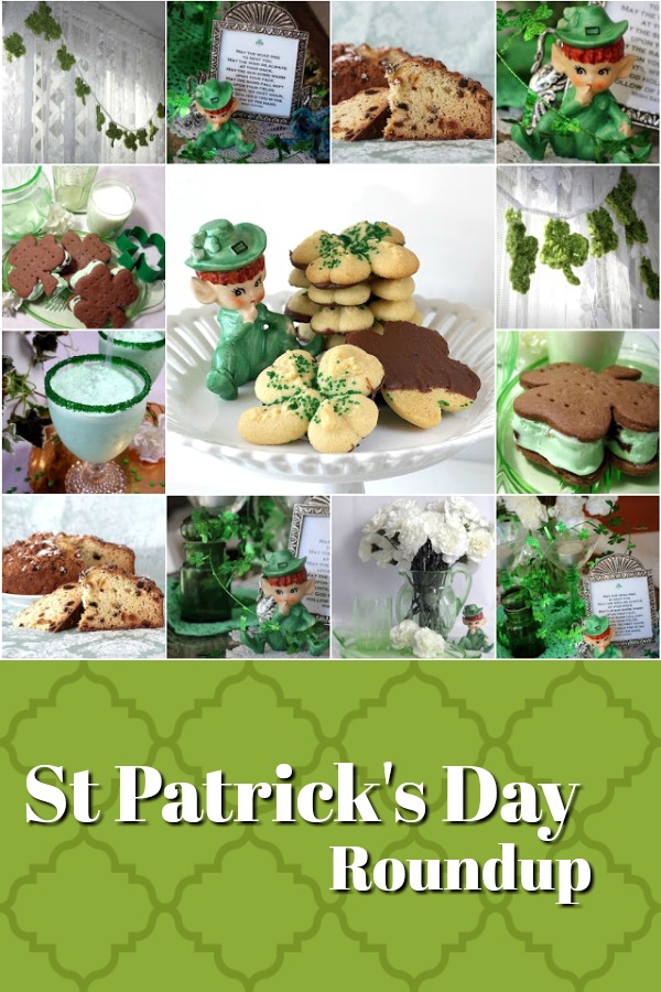 St. Patrick's Day Blog Crawl with recipes for Shamrock cookies, milk shake, minty ice cream sandwiches, Irish soda bread and cute crochet shamrock garland.