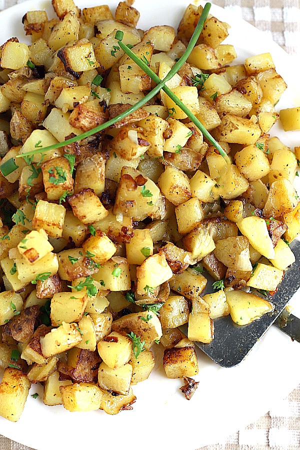 Homemade hashed browns are buttery potato cubes with a crispy exterior and tender center so right with breakfast or as a dinner side.