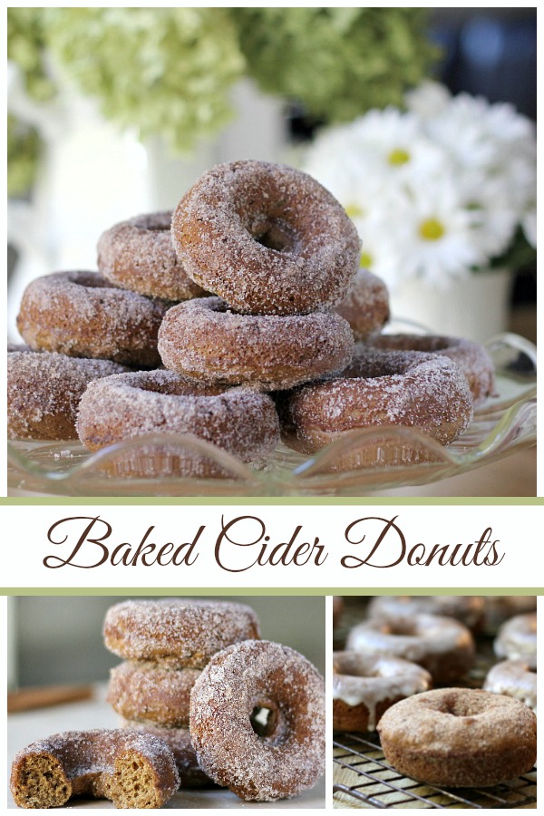 Baked Apple Cider Doughnuts (donuts) are delicious alternative to fried versions. Made with apple butter, cinnamon, maple syrup and rolled in more cinnamon sugar.