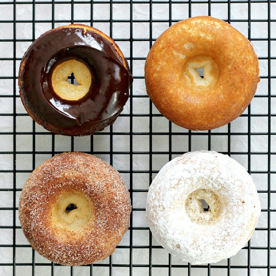 Homemade chocolate frosted, cinnamon sugar or a perfectly plain donuts are a breakfast treat. Skip the frying with this easy baked version.