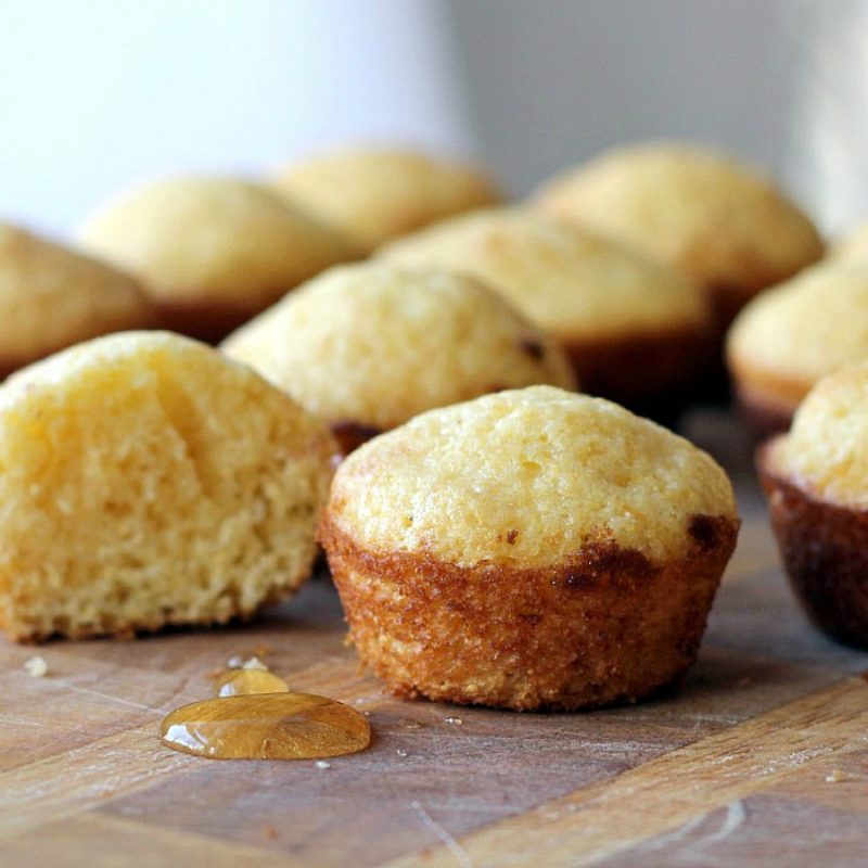Make regular-size or mini Honey Cornbread Muffins with easy recipe. Drizzle with additional honey if you like and serve as a snack or a delicious side with soup, salad or dinner entree. 