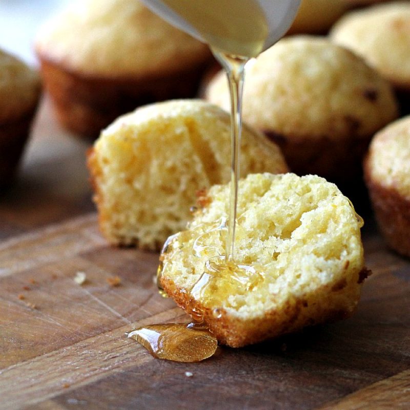 Make regular-size or mini Honey Cornbread Muffins with easy recipe. Drizzle with additional honey if you like and serve as a snack or a delicious side with soup, salad or dinner entree. 