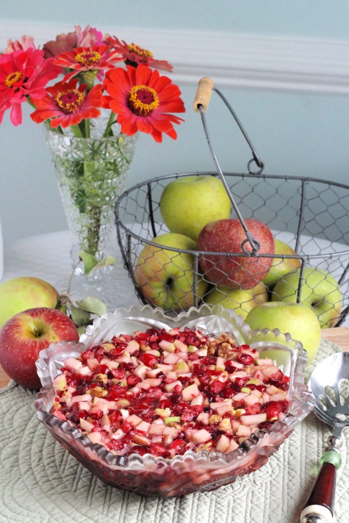 There is one less thing to cook with this bright flavored cranberry Thanksgiving side dish. No-cook recipe using raw chopped apples and cranberries with your favorite nut tossed in. Jell-O adds the perfect balance of sweet to tart. Lovely served in a pretty bowl or shaped from a mold.