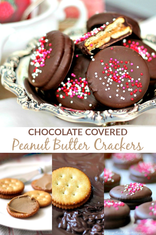 Chocolate Covered Peanut Butter Crackers are really quick and easy and are perfect treats for Valentine's Day gift-giving. 