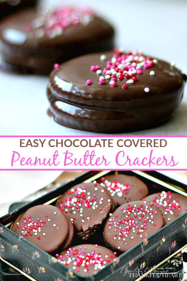 A really quick and easy Valentine's Day treat, Chocolate Covered Peanut Butter Crackers can be made in just a few minutes with just a few ingredients. Add sprinkles to match any occasion!