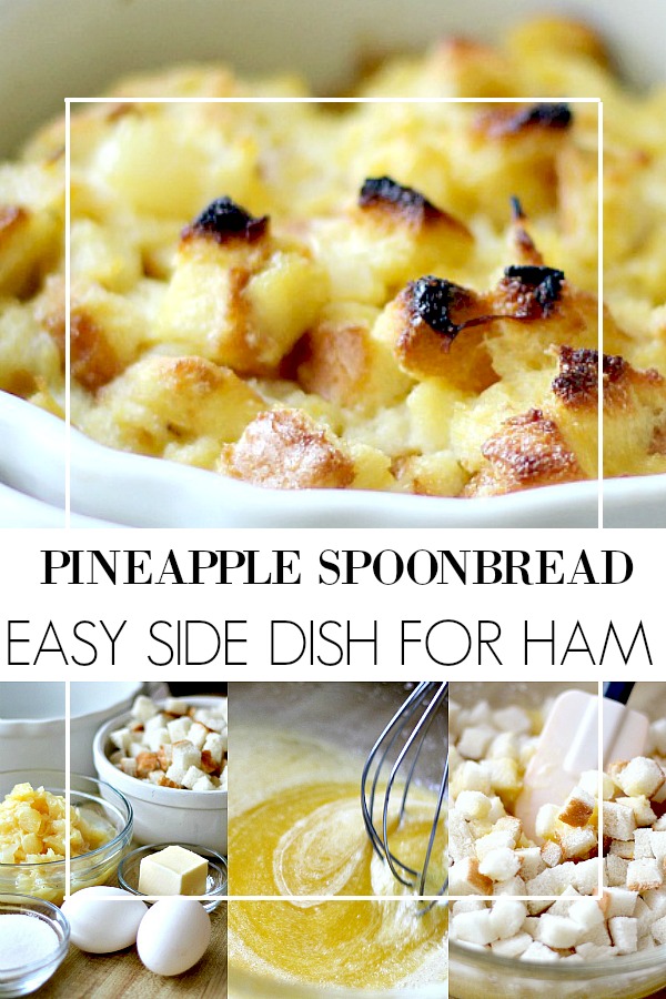 Everyone loves pineapple spoon bread also called pineapple casserole or soufflé. It is perfect with baked ham for Easter or holiday dinner. Easy recipe using bread cubes and crushed pineapple.