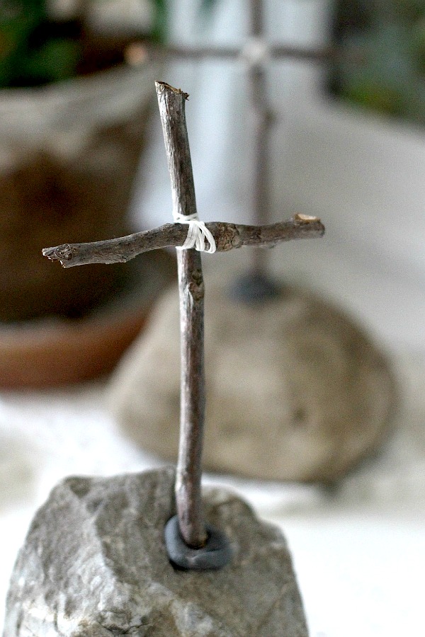 Easy directions to make a humble little wooden cross. Made from sticks gathered from your backyard, it is a great DIY project to do with kids. With or without an attached bible verse, it is a sweet Easter remembrance and decoration.