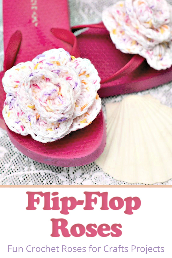 Embellish summer flip-flops with the cutest crochet rosettes! Easy free pattern and how-to directions for attaching roses to flip-flops.