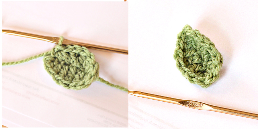 Easy step-by-step how-to pattern for crochet leaves and roses. Use for crafts and decorating projects.