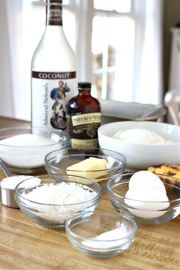 Ingredients for making coconut banana quick bread.