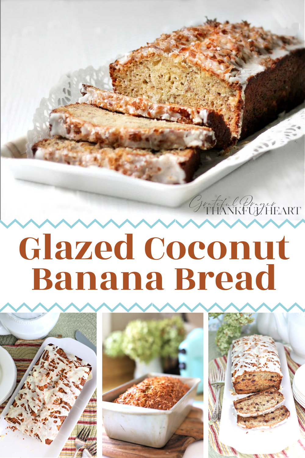 Easy recipe for a loaf of coconut banana quick bread with a bright citrus glaze of lemon, orange or lime. Serve for breakfast, snack or lunch.