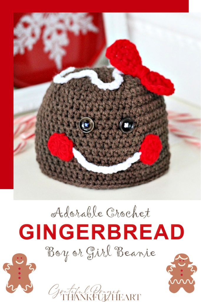 Adorable crochet Gingerbread hat for little boys or girls is a quick and easy pattern just perfect for grandchildren as a Christmas gift. 
