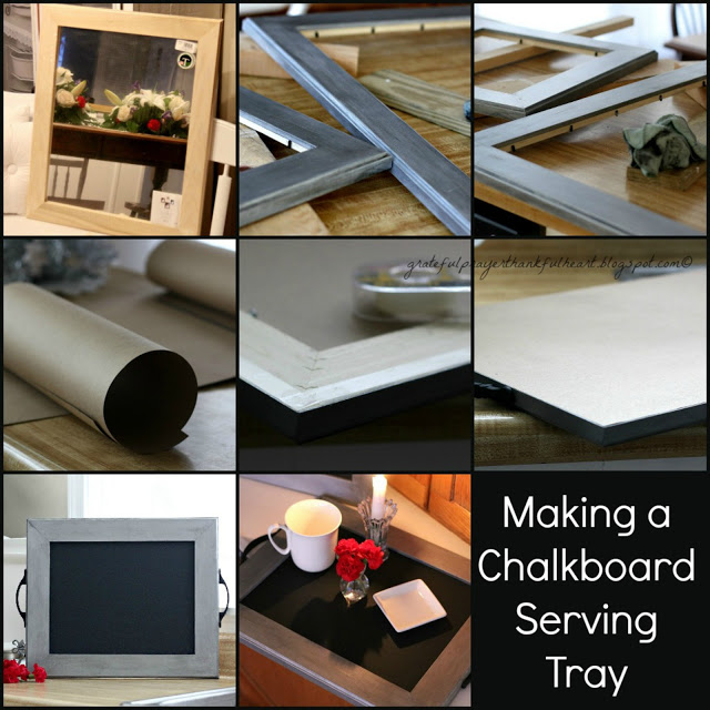 Make a chalkboard and serving tray with a brushed-metal look detailed DIY how-to instructions. Great housewarming gift for newlyweds.