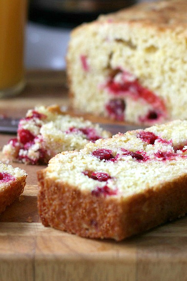Quick, easy and delicious, Cranberry Orange Cornbread is lovely with tea for breakfast or morning coffee break time. Substitute blueberries or raspberries.