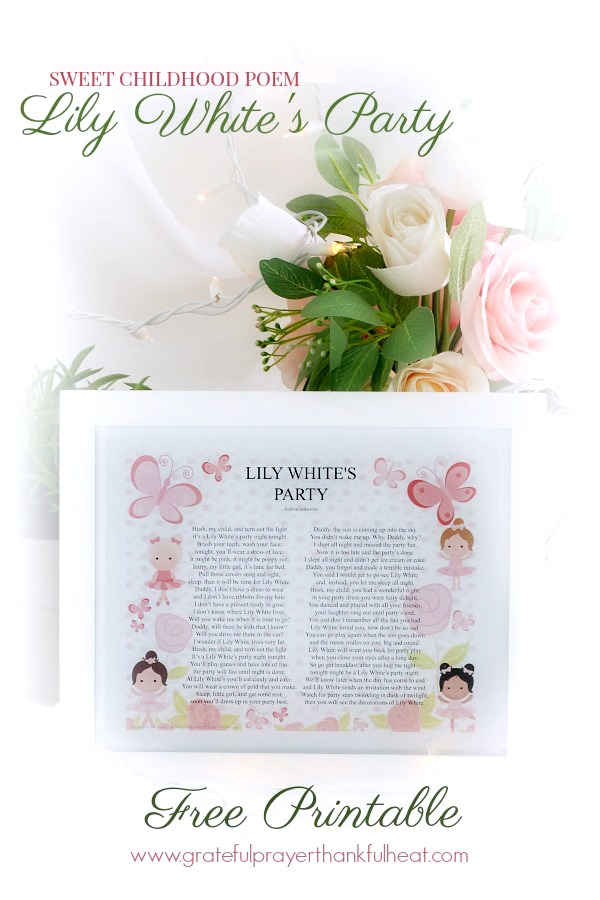 Lily's White's Party is a sweet poem that my husband's mom recited to him as a child. Our children now shares it with our grandchildren. FREE Printable