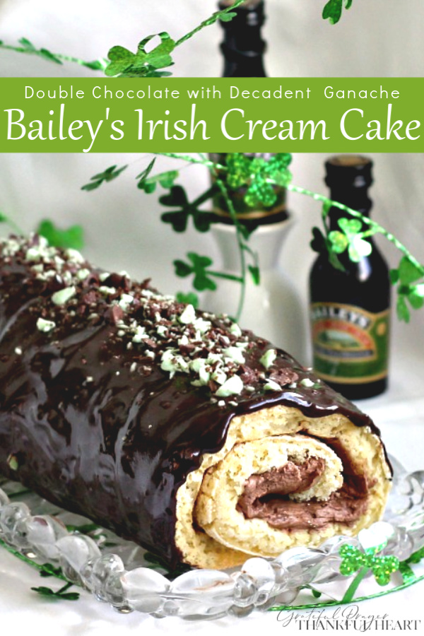 You'll think you've reached the rainbow's end with this over-the-top, Double Chocolate Irish Cream Cake Roll. It is filled with a creamy chocolate center and then covered with a decadent chocolate ganache. Bits of minty chocolate garnish the top for an impressive dessert that will please any Irishman or Irish Lassie.