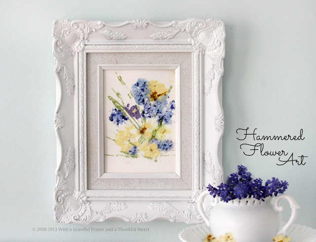 Preserving springtime flowers and creating lovely art is easy by pressing and hammering blossoms onto paper. 