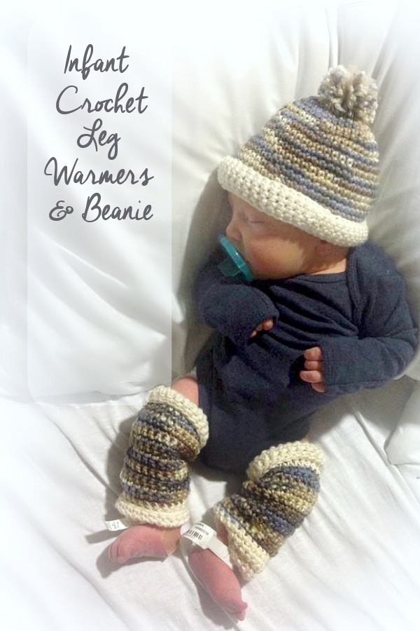 Crochet pattern infant baby boy leg warmers with matching beanie hat. Baby blanket with matching crochet edging.