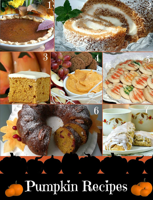 A patch of pumpkin recipes! Including pumpkin pie, pumpkin bars, Bundt cake, dip, scones, cookies and, Pumpkin Roll for autumn and Thanksgiving.