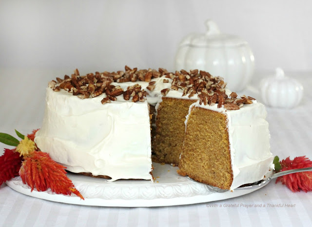 A visually attractive cake, pumpkin pound cake with a cream cheese frosting is easy to make and a perfect finish for your Thanksgiving dinner.