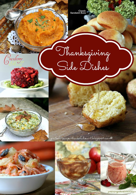 Thanksgiving dinner side dishes to round out your menu. Easy recipes for cranberries, sweet potatoes, dinner rolls, corn muffins, succotash & apples.
