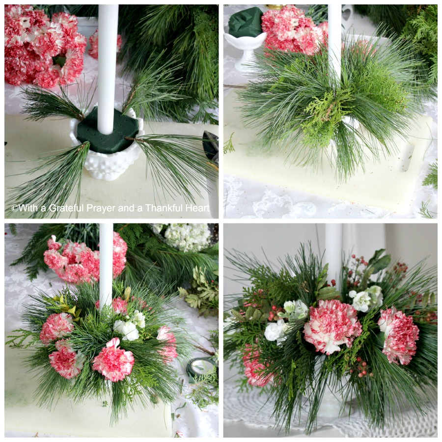 Make a cheerful and inexpensive Christmas floral centerpiece using greens from your yard and flowers from the grocery store with this easy DIY holiday how-to.
