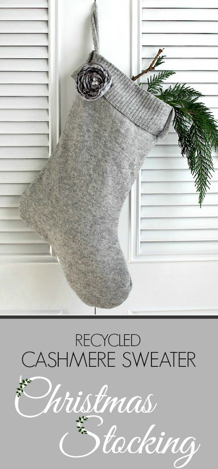 Beautiful Christmas stockings are easily made using recycled cashmere sweater from the thrift store or your closet. Easy instructions for holiday decorating.