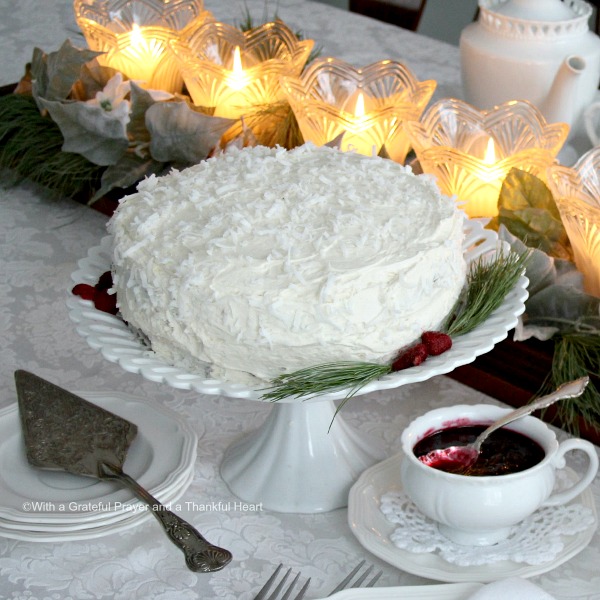 Brighten those winter blues with a lovely Winter's White lunch with friends. Tablescape and menu for snowflake rolls, quiche and a white cake with coconut frosting.