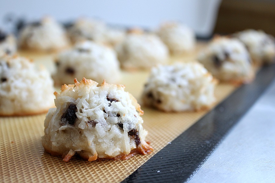 Easy recipe for Cherry Almond Macaroons that are a lighter take on coconut macaroons. They are are soft and chewy with a touch of almond.