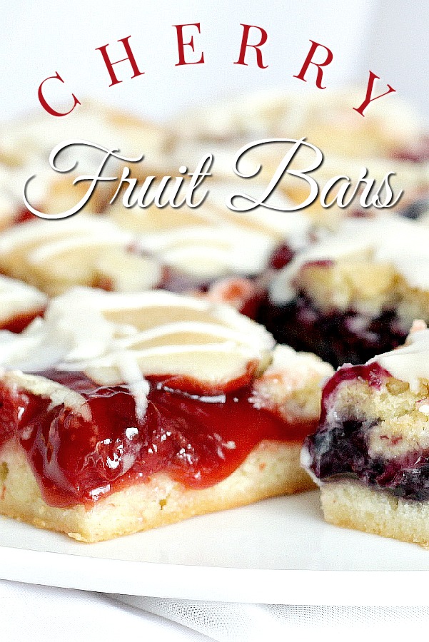 Cherry or blueberry fruit bars are easy and quick to prepare, bake in a sheet pan and are so pretty and appealing. Perfect for breakfast and dessert.