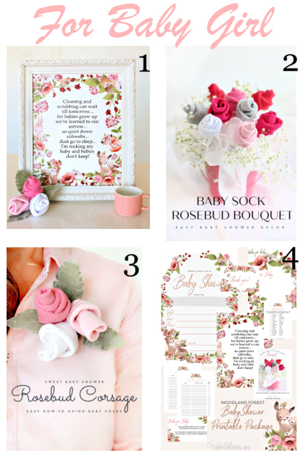 Sweet little baby girl wall art Babies Don't Keep poem print, Baby sock bouquet, corsage and posy tutorial and Baby shower planner.