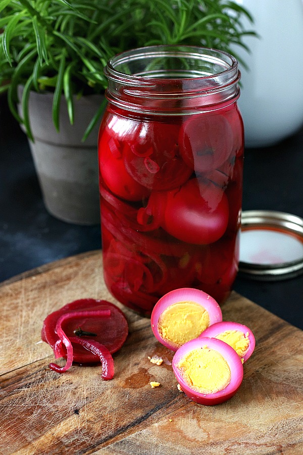 Eaten alone or sliced on a salad, try this easy recipe for old fashioned pickled eggs made with beets and hard boiled eggs. Great as a snack or appetizer.