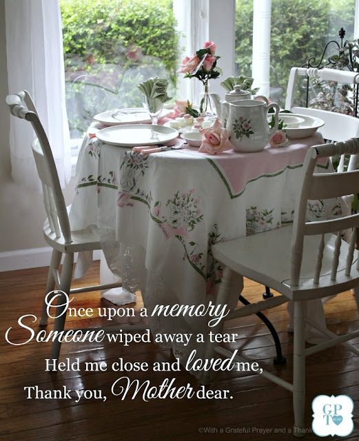 Once Upon a Memory Mother's Day Vintage tablescape and Brunch menu.